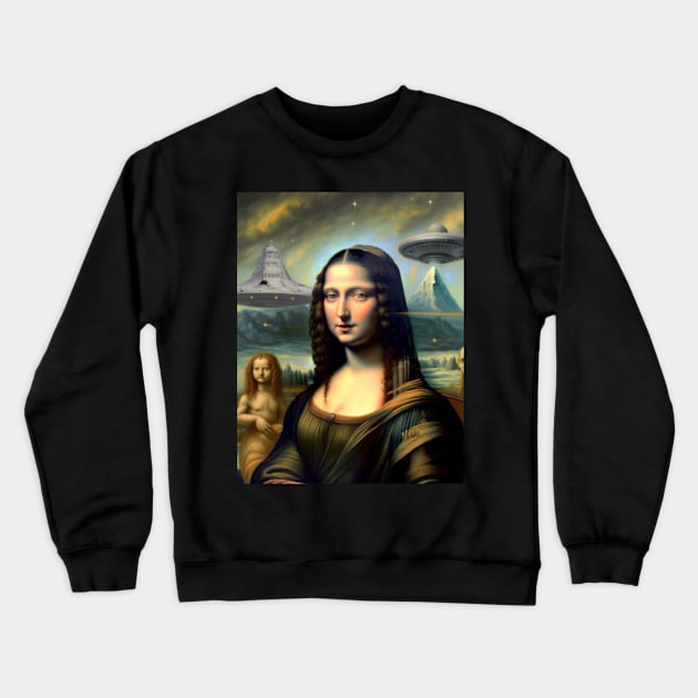 Mona Lisa from space on a space craft for space lovers Crewneck Sweatshirt by OMjan